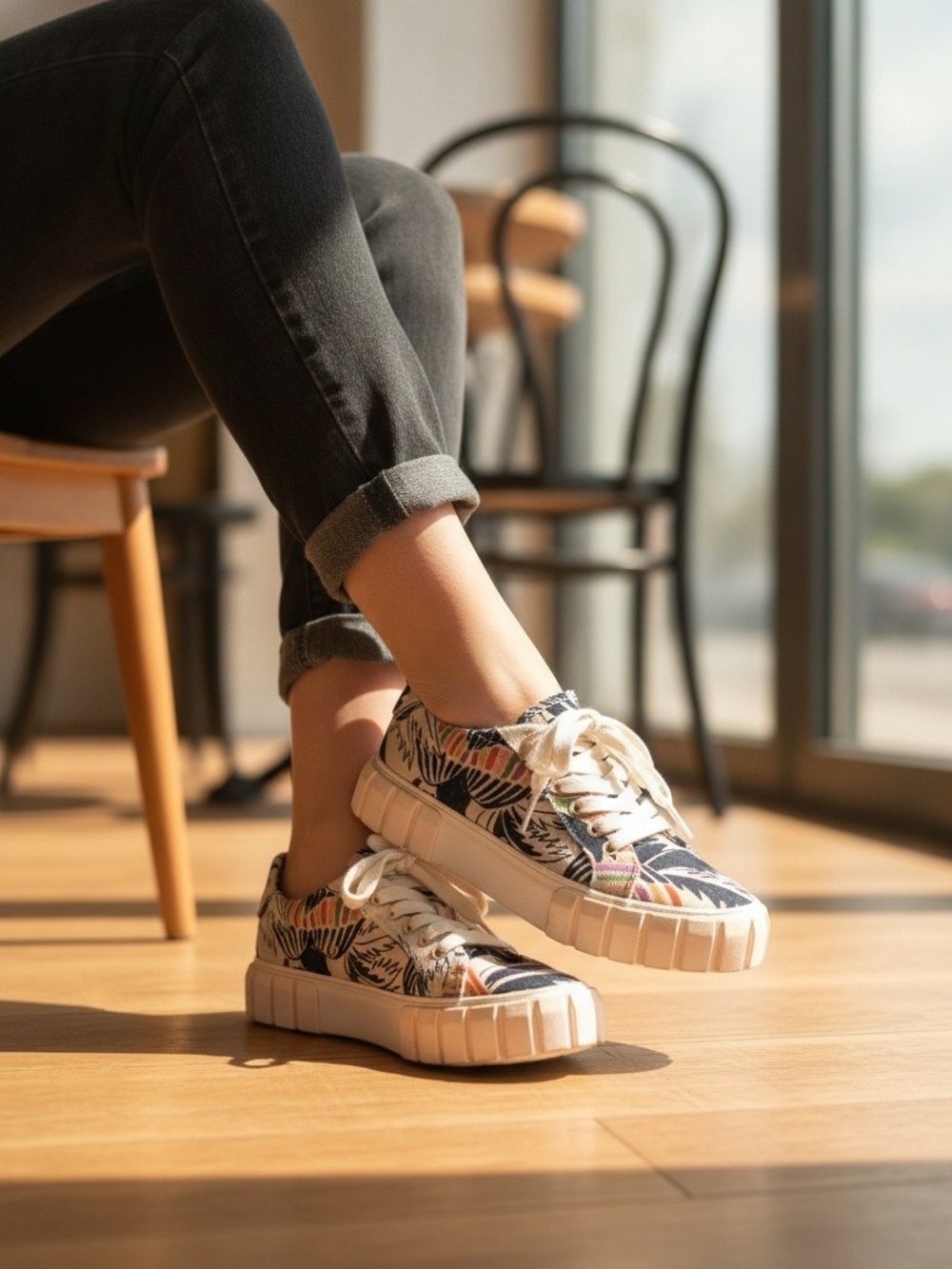 FARM Rio Floral Canvas Sneakers in Navy, Cream & Coral